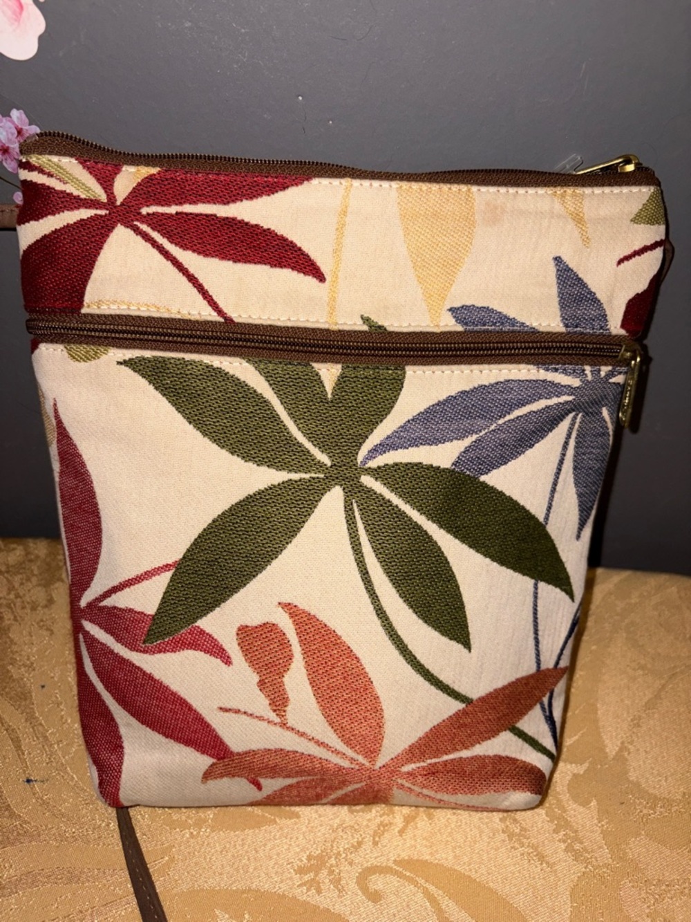 Danny K Beverly Hills Multicolor Leaf-Print Canvas Crossbody Bag by - Picture 2 of 8